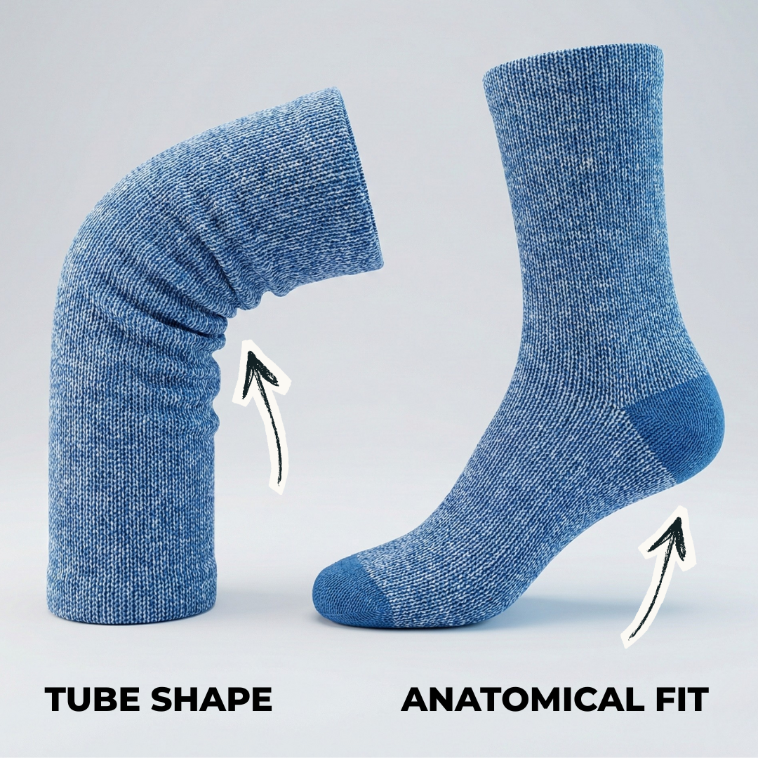 Comparison of blue tube socks and anatomical fit heel socks for kids from LAIROS